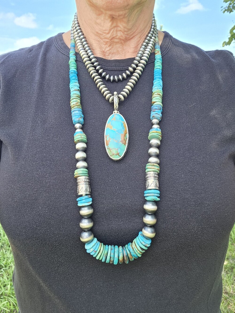 Kingman Turquoise And Sterling Pearls 32" Necklace - Picture 4 of 10